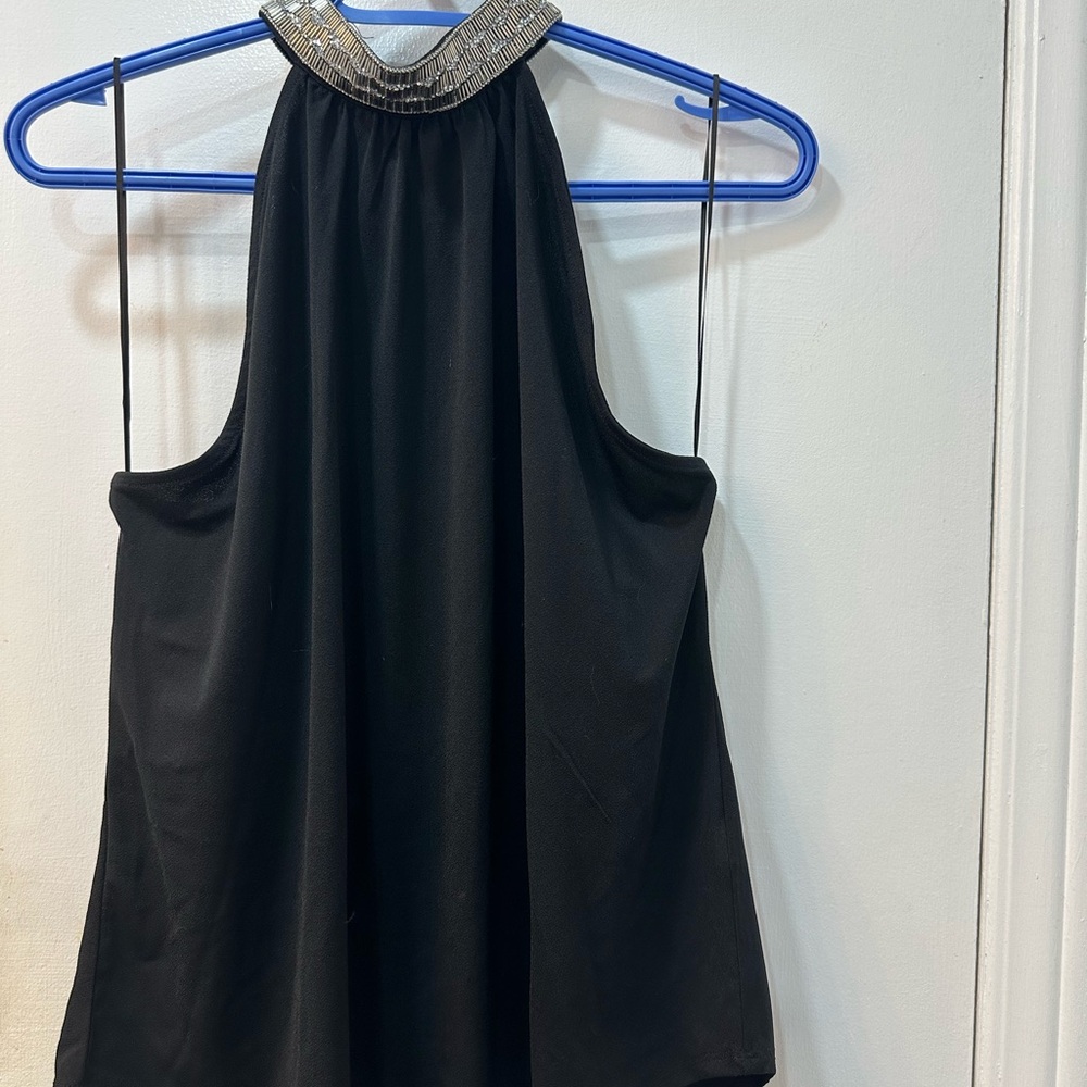Chic Black Halter Top with Silver Collar